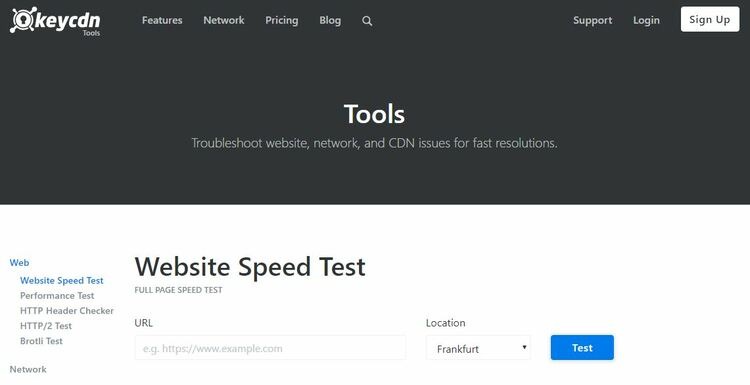 Website Speed Tools Keycdn