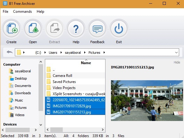 B1 Free Archiver Select Files