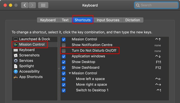Do Not Disturb Shortcut Settings