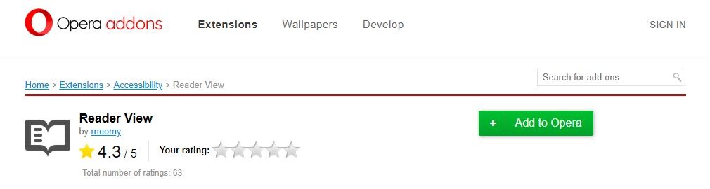Browser Reader Mode Opera Add Extension
