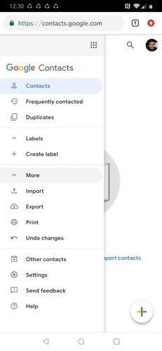 Google Contacts Page