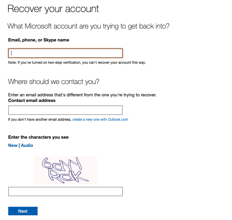 Microsoft Outlook Recovery Step One