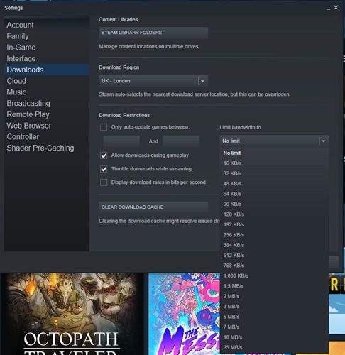 Speed Up Steam Downloads Limit Bandwidth