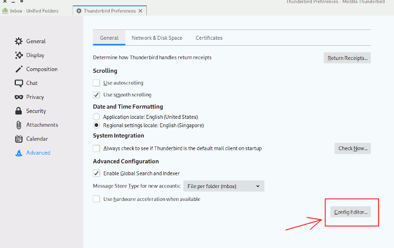 Thunderbird Preferences Config Editor