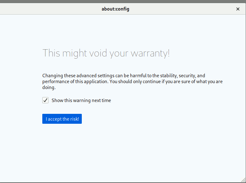 Thunderbird Preferences I Accept Risk