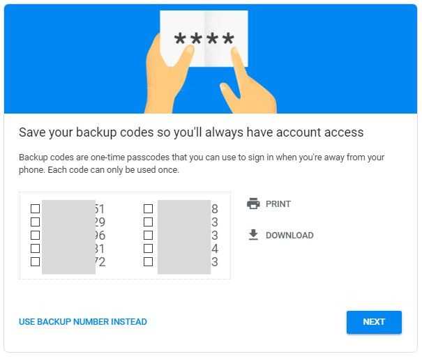 Android Security Key Backup Passcodes
