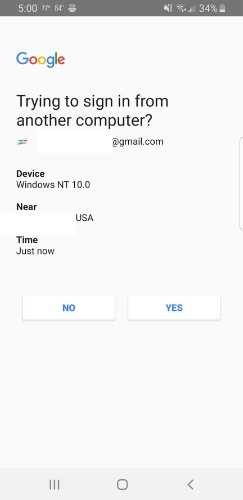 Android Security Key Phone Notification