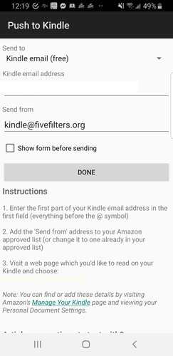 Android Web To Kindle Push To Kindle Email