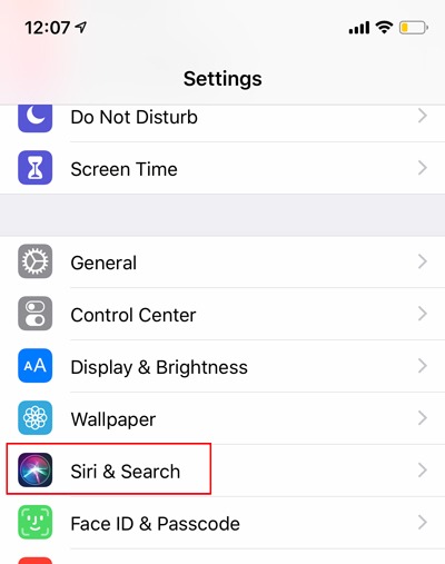Disable Siri Siri And Search Settings