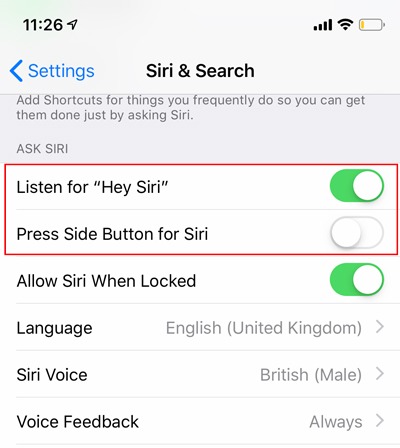 Disable Siri Turn Off Options Ios