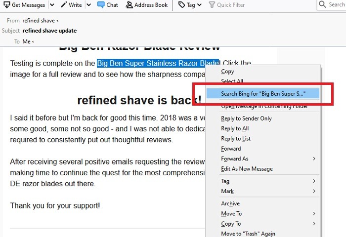 Thunderbird Default Search Bing