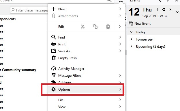 Tool Option Thunderbird