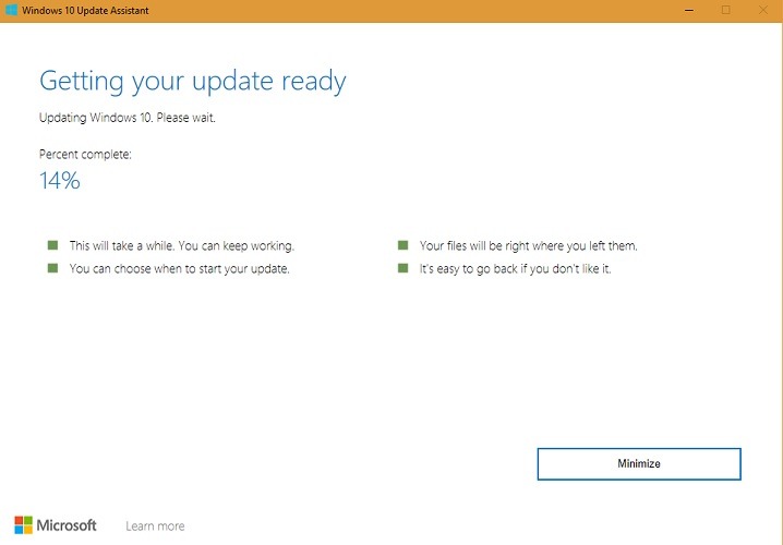 Windows 10 Update Assistant Getting Updates Ready 14 Percent Stage3