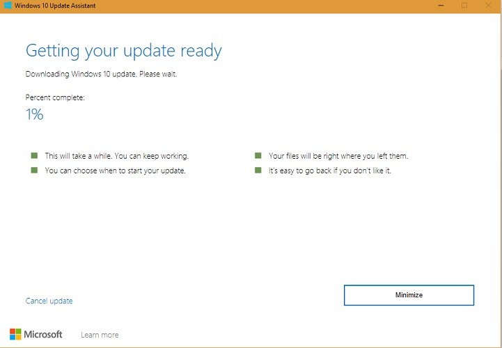 Windows 10 Update Assistant Percent 1