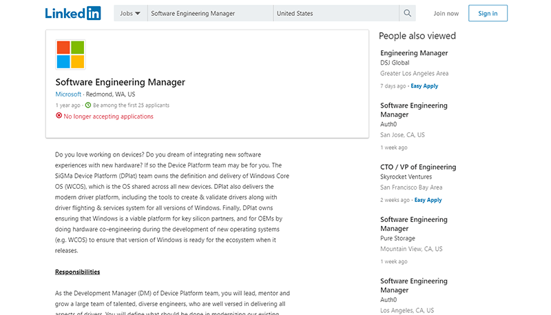 Windows Core Os Linkedin Job Specification