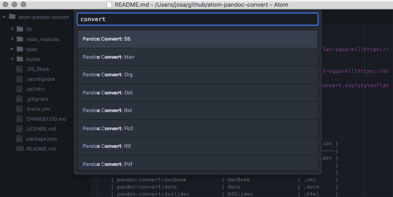 Atom Productivity Add Ons Pandoc Convert