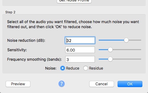 Audacity Noise Removal Effect Pane Options
