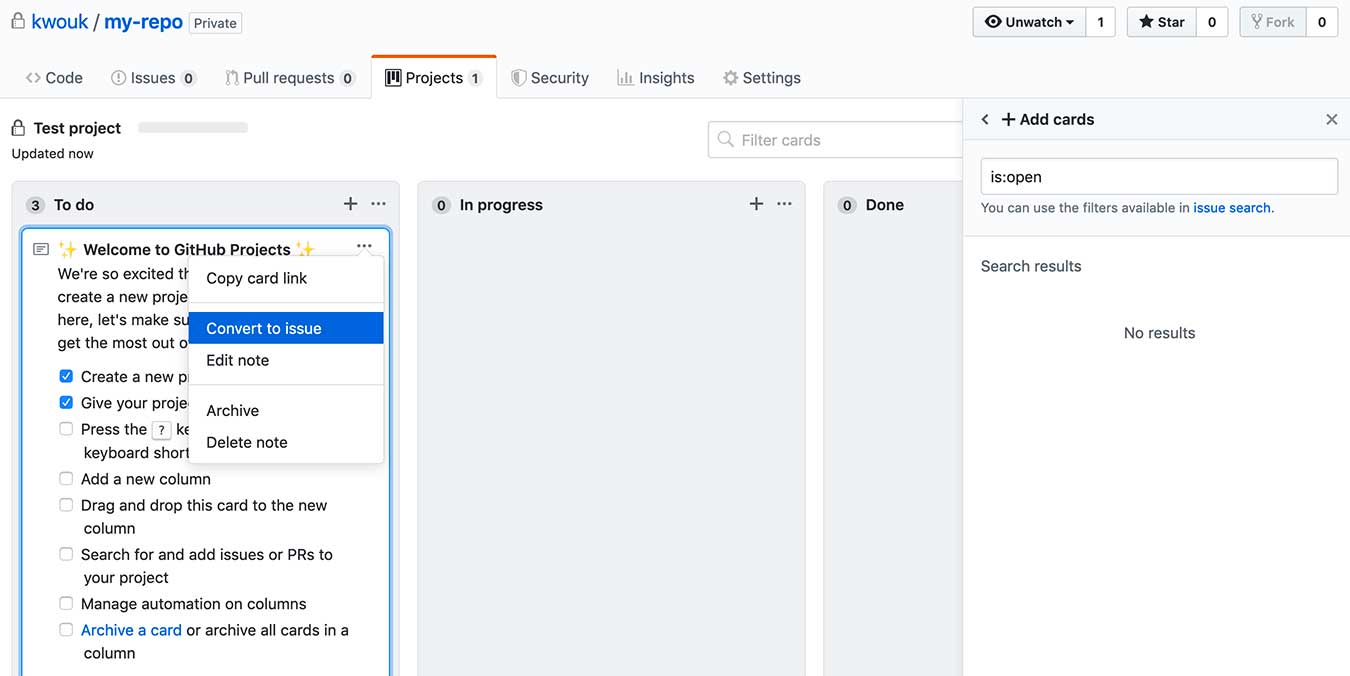 Get Started Github Projects Project Board