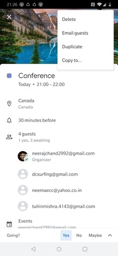 Google Calendar Email Notification