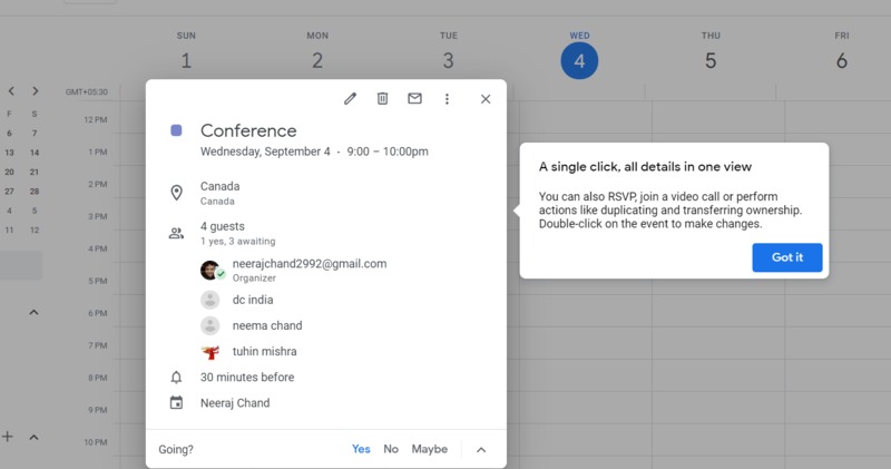 Google Calendar Event Options