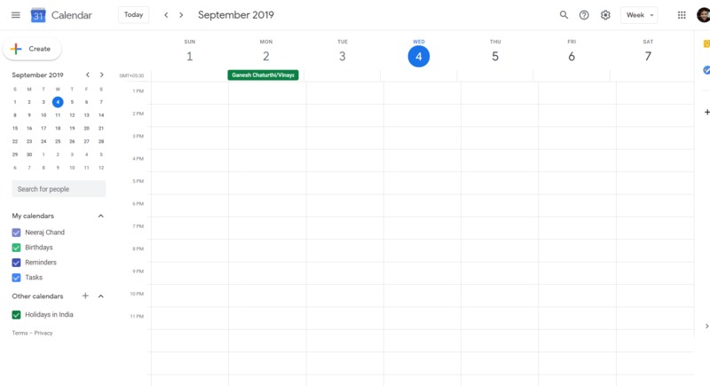 Google Calendar Main Page