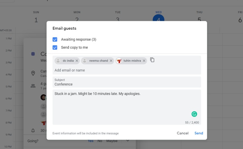 Google Calndar Email List