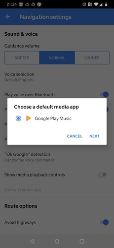 Google Maps Play Music Settings