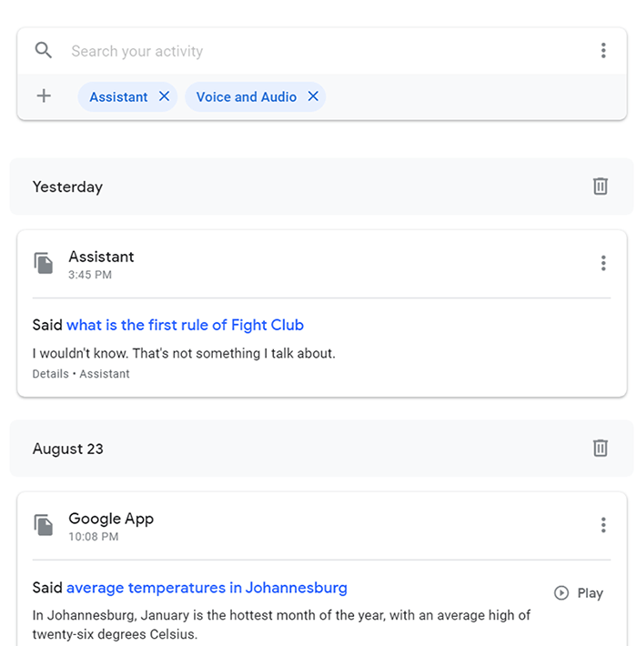 Google Personal Data Assistant Voice 1 Activity