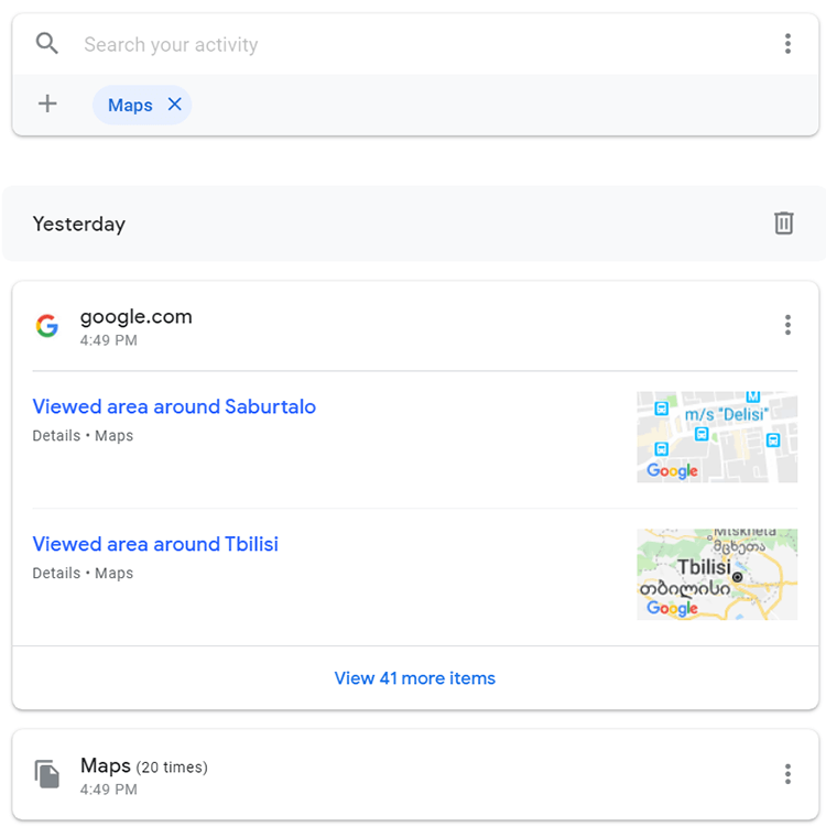 Google Personal Data Maps 1 Activity