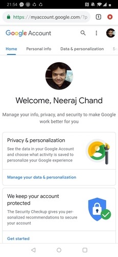 Chrome Profile Page