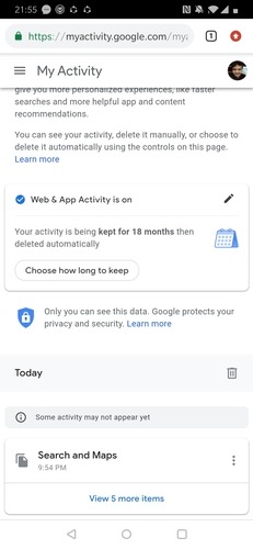 Chrome Web Activity Options
