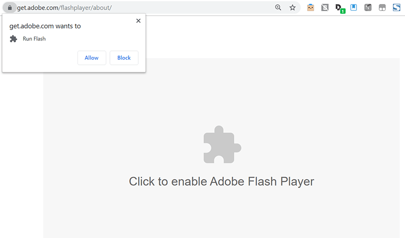 Popup Requesting Permission to Enable Flash in Chrome Browser