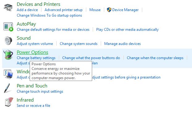 Hibernate Power Option Click Power Options
