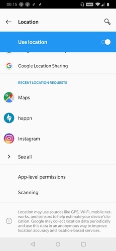 Location Settings Scanning Option