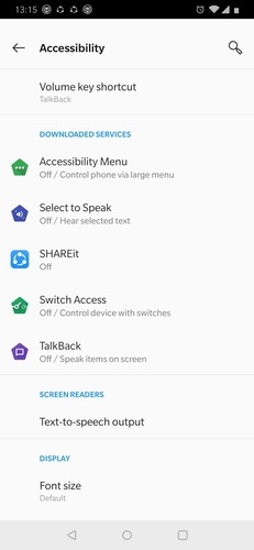 Switch Access Option In Accessibilty List