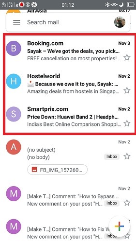 Archived Emails Highlighted Gmail Mobile