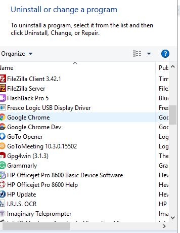 Chrome Black Screen Uninstall Find Program