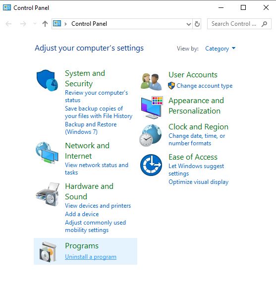 Chrome Black Screen Uninstall Programs