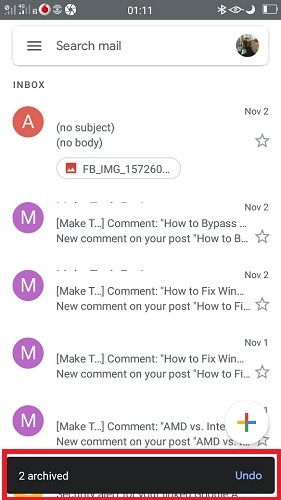 Emails Archived Gmail Mobile