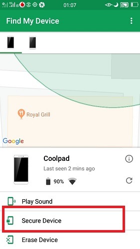 Find My Device Secure Locked Device