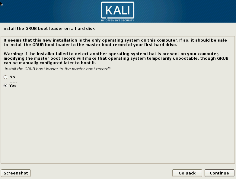 Kali Linux Install Grub