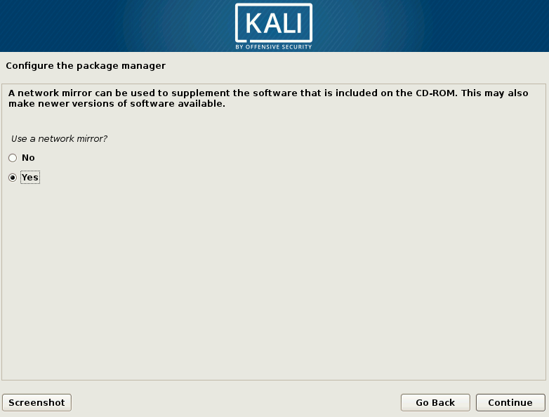 Kali Linux Network Mirror Choice