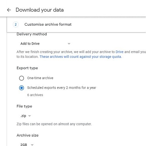 Retrieval Schedule Google Takeout