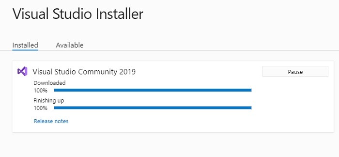 Visual Studio Installer Finishing