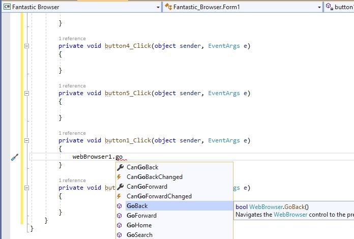 Webbrowser Go Back In Visual Studio