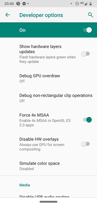 Android Developer Options 4x Msaa