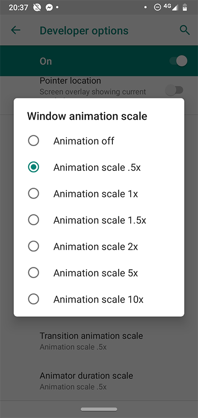 Android Developer Options Animation Scale