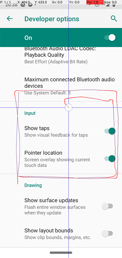 Android Developer Options Show Tap