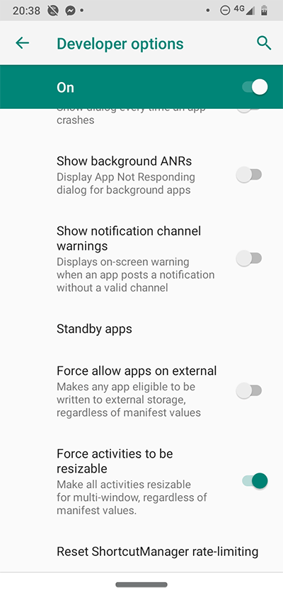 Android Developer Options Window Resize