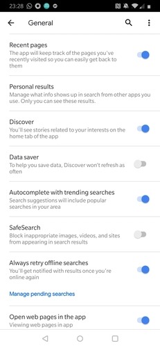 Google App General Settings
